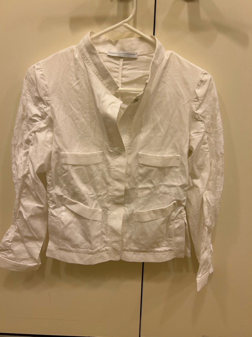 Ermanno Scervino front band collar lace sleeves detailing pockets light jacket